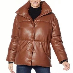 Avec Les Filles Faux Leather Oversized Puffer